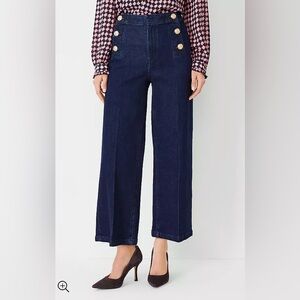 Ann Taylor Mariner High Rise Wide Leg Crop Jeans in Refined Dark Indigo Wash